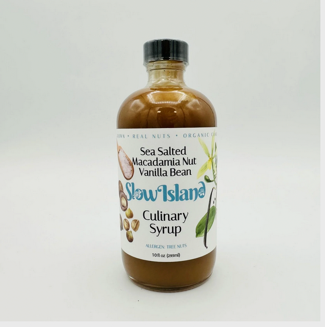 Sea Salted Macadamia Nut Vanilla Bean Syrup – by Slow Island (8oz)